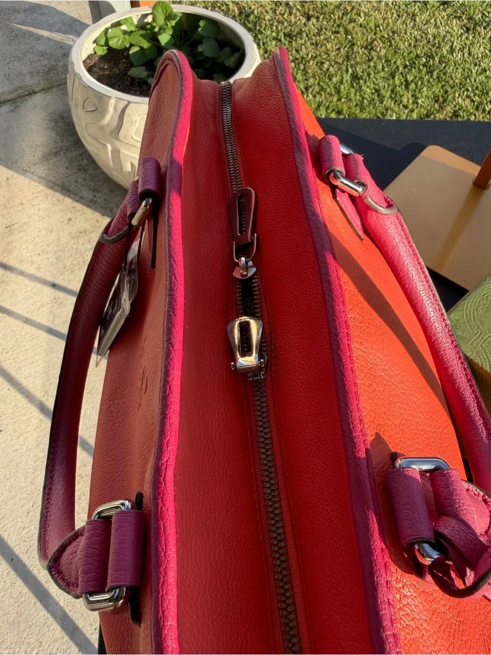 Loewe Two-Tone Pink and Orange Leather Satchel